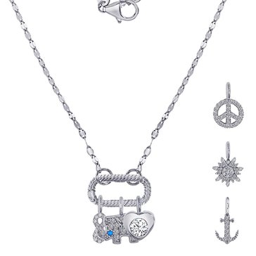 Charm Bar Rectangle Clasp Twist Chain CZ Charm Necklace Set