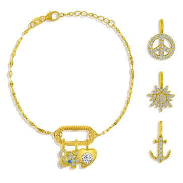 Charm Bar Rectangle Clasp Twist Chain CZ Charm Bracelet Set