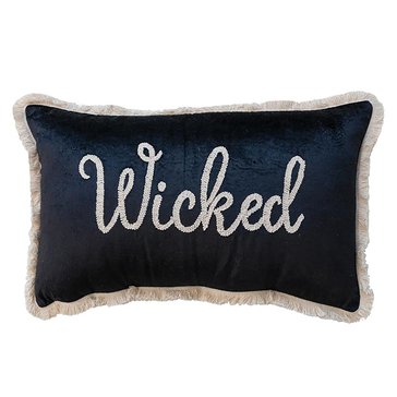 Creative Co-Op Cotton Velvet Lumbar Pillow with Embroidery and Fringe Wicked