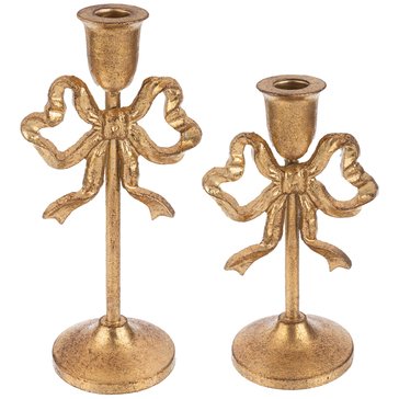 Ganz Gold Bow Taper Holder, Set of 2