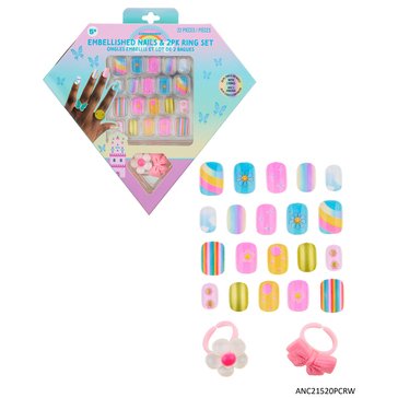 HKS Global Resources 22-Piece Rainbow Press-on Nails and Ring Playset