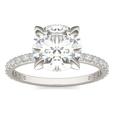 Charles & Colvard Forever Bright 2 3/5 cttw Moissanite Basket Round Solitaire with Side Stones Engagement Ring