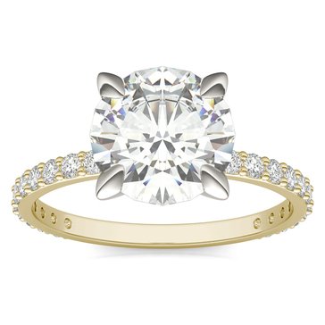 Charles & Colvard Forever Bright 2 3/5 cttw Moissanite Basket Round Solitaire with Side Stones Engagement Ring