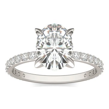 Charles & Colvard Forever Bright 2 1/2 cttw Moissanite Basket Oval Solitaire with Side Stones Engagement Ring