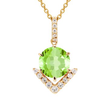 Peridot with White Sapphire Contour Accent Round Cut Pendant