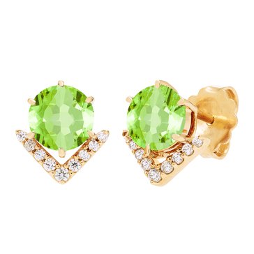 Peridot with White Sapphire Contour Accent Round Cut Stud Earrings