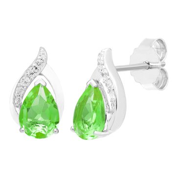 Peridot with White Sapphire Accents Pear Cut Stud Earrings