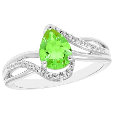Peridot with White Sapphire Accents Pear Cut Ring