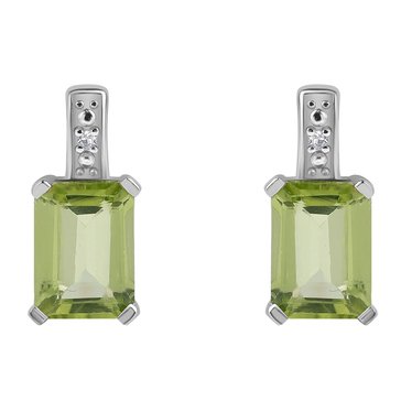 Peridot with White Topaz Accents Emerald Cut Stud Earrings