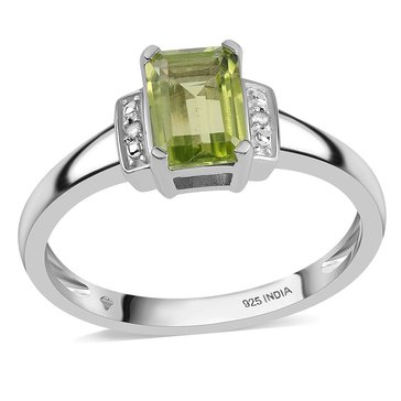 Peridot with White Topaz Accents Emerald Cut Ring