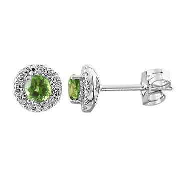 Peridot with White Topaz Halo Round Cut Stud Earrings