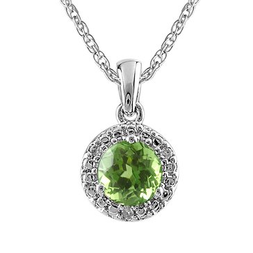 Peridot with White Topaz Halo Round Cut Pendant