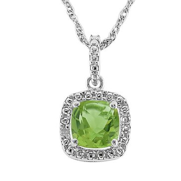 Peridot with White Topaz Halo Antique Cut Pendant
