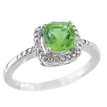 Peridot with White Topaz Halo Antique Cut Ring