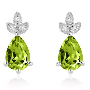 Peridot with Ornate White Topaz Accents Pear Cut Drop Earrings