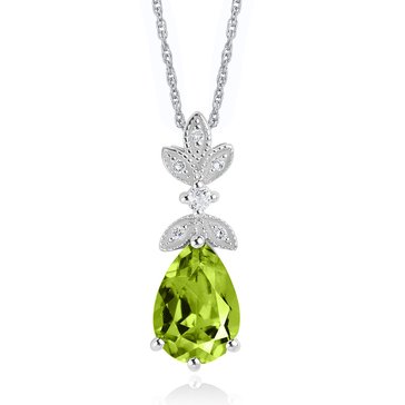 Peridot with Ornate White Topaz Accents Pear Cut Pendant