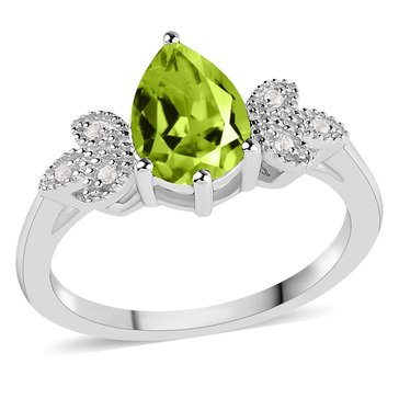 Peridot with Ornate White Topaz Accents Pear Cut Ring
