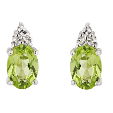 Peridot with White Topaz Accents Oval Cut Stud Earrings