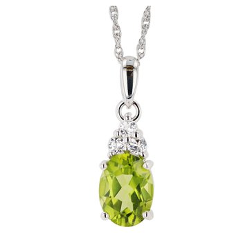 Peridot with White Topaz Accents Oval Cut Pendant