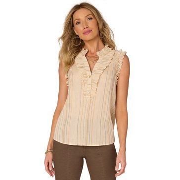 Democracy Women's Ruched Ruffle Sleeveless Woven Tank