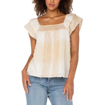 Liverpool Women's Short Sleeve Square Neck Woven Blouse
