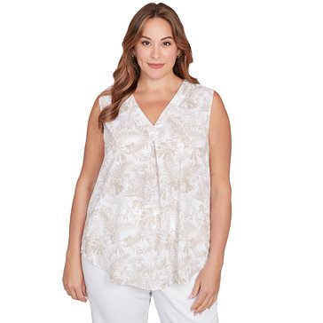 Emaline Women's Sleeveless Tropical Leaf Blouse (Plus Size)