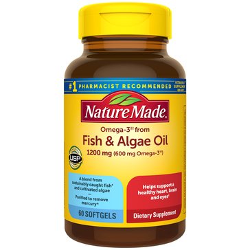 Nature Made Fish and Algae Oil Softgels, 60-Count