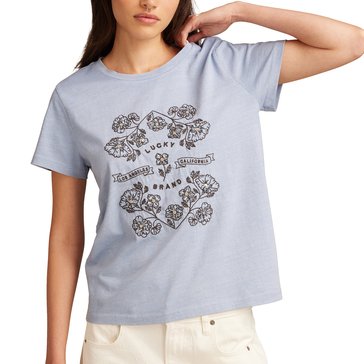 Lucky Brand Women's Mirror Embroidered Floral Classic Crew Tee