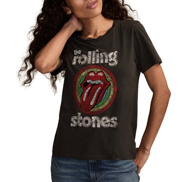 Lucky Brand Women's Rolling Stones Circle Lips Classic Crew Tee