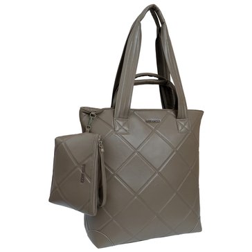 Max Studio Large Double Diamond Quiltedlamby PU Workbook Shopper Tote With Add-A-Bag Feature