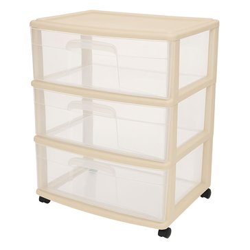 HOMZ 3-Drawer Clear Wide Storage Cart