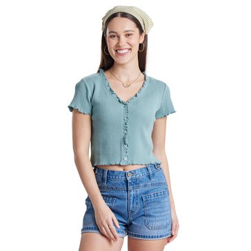 Unionbay Women's Jayda Pointelle Ruffled Top