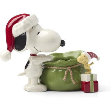 Lenox Snoopy Christmas Santa Sack Candy Bowl
