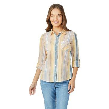 Tommy Hilfiger Women's Multi Stripe Roll Tab Shirt