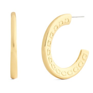 Coach C Quilted Metal Large Hoop Earrings