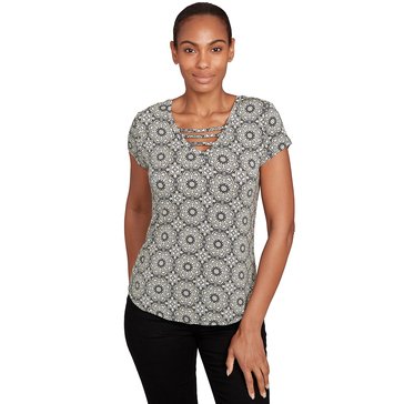 Emaline Women's Short Sleeve Floral Tile V-Neck Knit Top