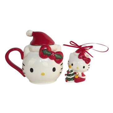 Blue Sky Hello Kitty Santa Hat Lid Figural Mug and Ornament Gift Set