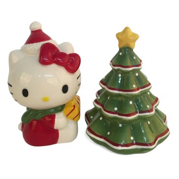 Blue Sky Hello Kitty and Christmas Tree Salt and Pepper Set