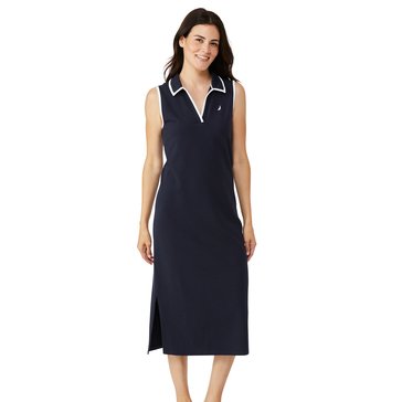 Nautica Women's Sleeveless Johnny Collar Polo Midi Dress