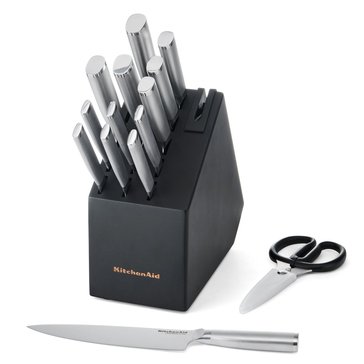 KitchenAid Gourmet 15-Piece Textured Stainless Steel Slim Cutlery Block Set