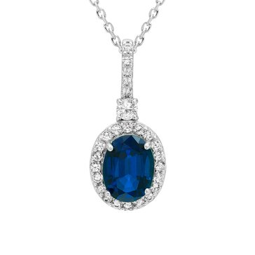 Created Sapphire Oval Cut with White Sapphire Halo Pendant
