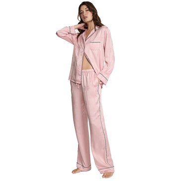 Victoria's Secret Women's Satin Embroidered Collar Pant Set