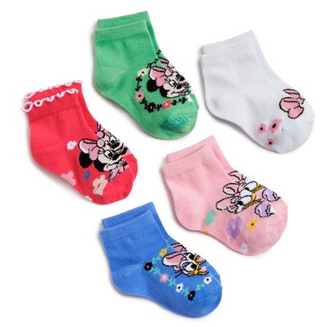 Disney Toddler Girls' Minnie Mouse Shortie Sock w/Lettuce Edge Sock, 5-Pack