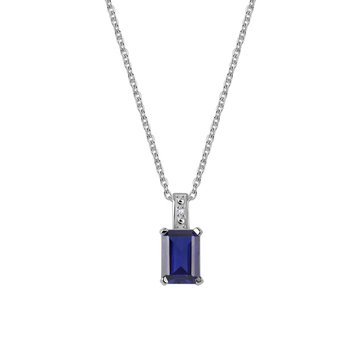 Created Sapphire with White Topaz Accent Emerald Cut Pendant