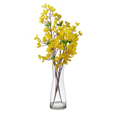 Elements Plants 24-Inch Artificial Forsythia in Glass Vase