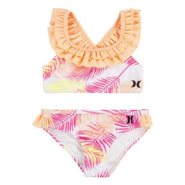 Hurley Toddler Girls' Palm Leaf Ruffle Swimsuit, 2-Piece