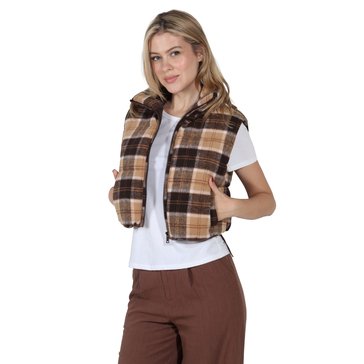 Stoosh by 26 International Women's Wool Plaid Puffer Vest