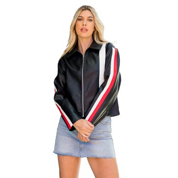 Stoosh by 26 International Women's Grandad Vegan Leather Stripe Jacket