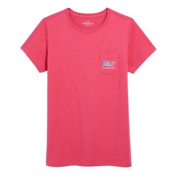 Vineyard Vines Women's Flag Whale Short Sleeve Pocket Tee