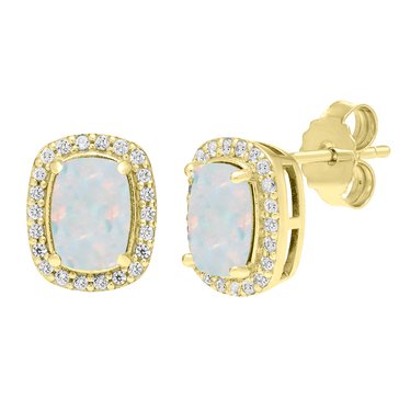 Created Opal Cushion Cut and White Sapphire Halo Stud Earrings